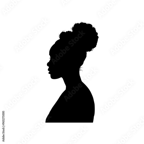 Silhouette of beautiful black woman side view, african american girl contour - vector illustration