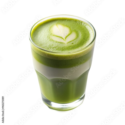 Green matcha into glass isolated on transparent background