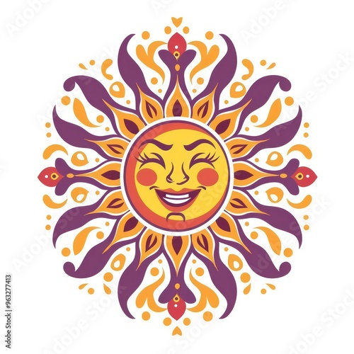 smiling sun with flowered theme illustration