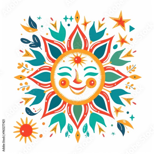 smiling sun with flowered theme illustration