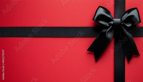 Elegant black ribbon banner on a vibrant red background showcasing the excitement of Black Friday Sale with ample copy space for promotional text.