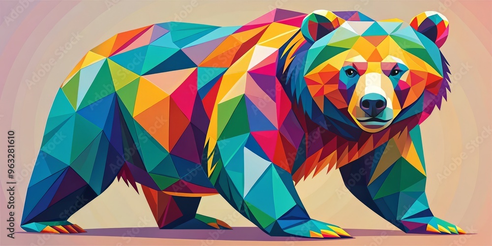 Fototapeta premium sweet gentle playful bear illustration icon character design concept modern geometric bold bright vibrant