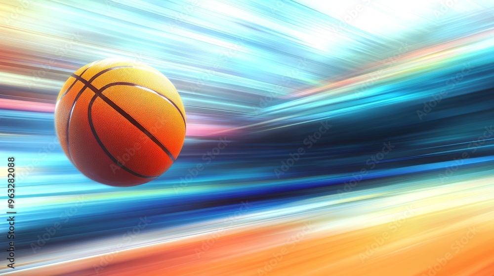A basketball is in the air, with a blurry background A basketball is in the air, with a blurry background