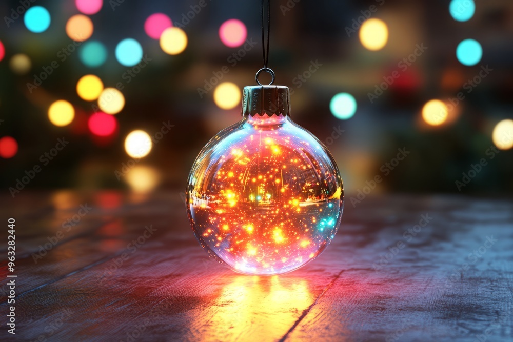 Fototapeta premium A glowing ornament with colorful lights, creating a festive atmosphere.