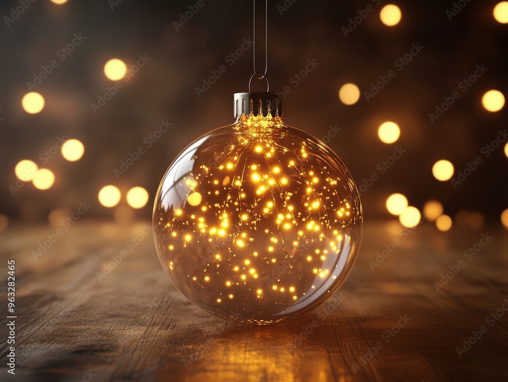 A glowing ornament with warm lights, creating a festive atmosphere. A glowing ornament with warm lights, creating a festive atmosphere.