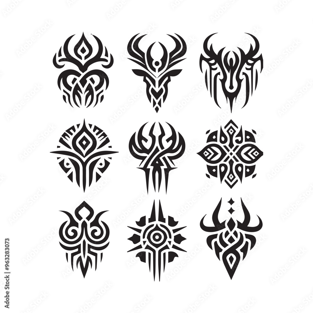Tattoos tribal designs bundle collection in a white background
Tattoos tribal designs bundle collection in a white background