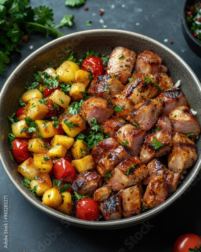 Delicious grilled chicken and vegetable medley served in a stylish bowl, perfect for healthy meal inspirations.