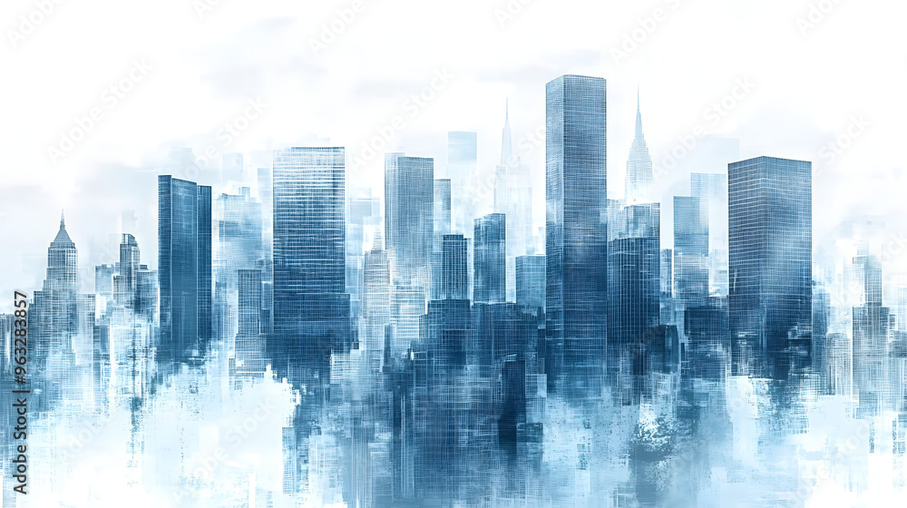 Fototapeta premium business city urban center cityscape artistic buildings architecture digital artwork skyline modern skyscrapers building modern commercial landscape corporate financial environment busy businessman