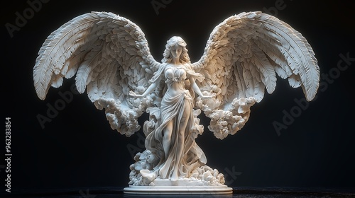 The Sacred Angel with Majestic Wings and a Glowing Halo, Standing in the Realm of Eternal Peace
壮大な翼と輝く光輪を持ち永遠の平和の領域に立つ聖なる天使.Generative AI photo