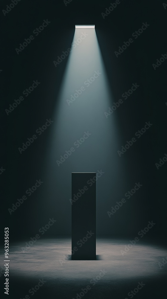 minimalist pedestal under spotlight in dark room minimalist pedestal under spotlight in dark room