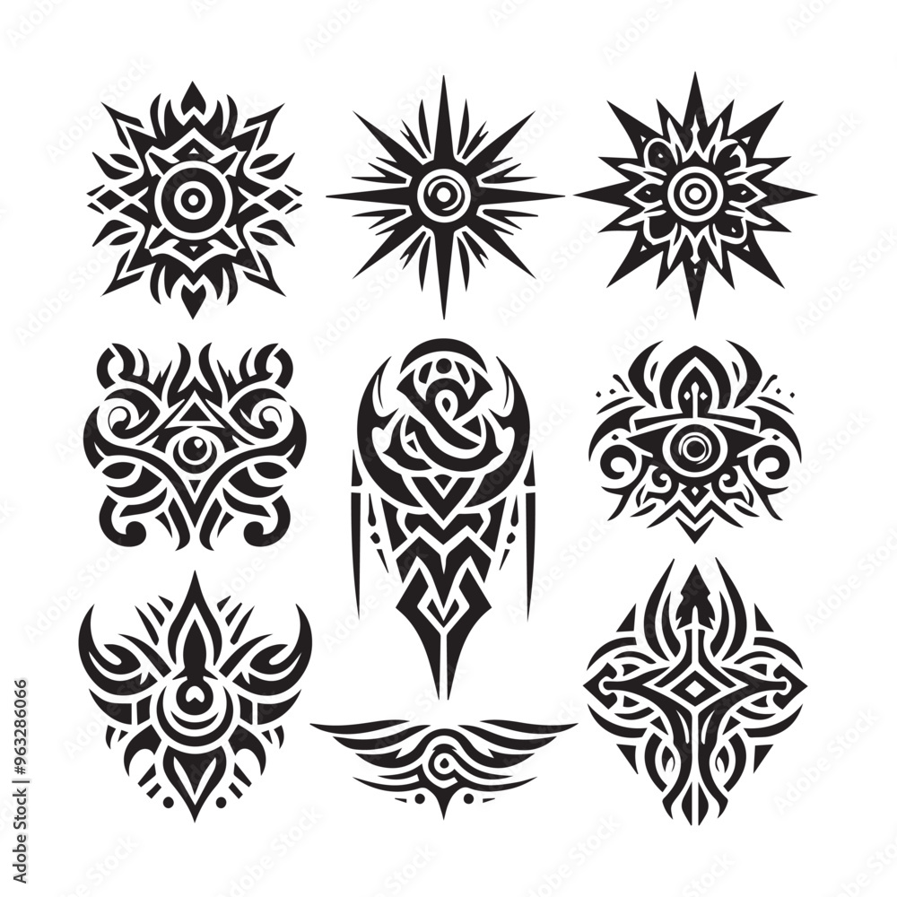 Tattoos tribal designs bundle collection in a white background Tattoos tribal designs bundle collection in a white background