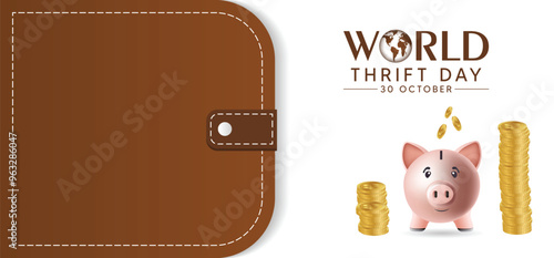 World Thrift Day 30 October wallet with piggy bank vector poster
