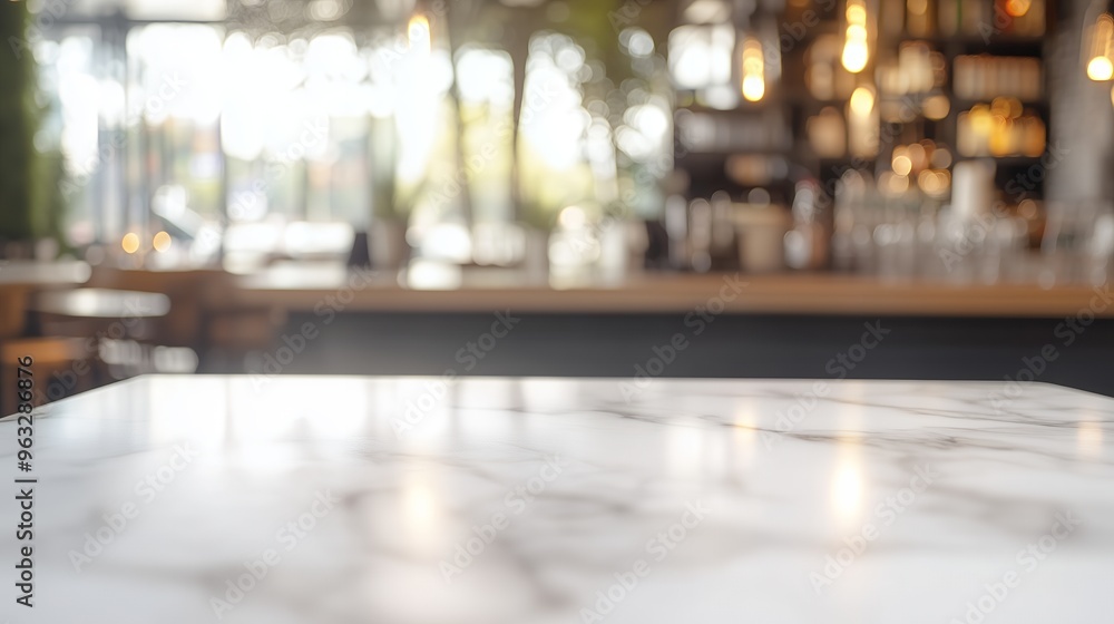 Empty marble tabletop with blurred background of a bar or restaurant with lighting. Empty marble tabletop with blurred background of a bar or restaurant with lighting.