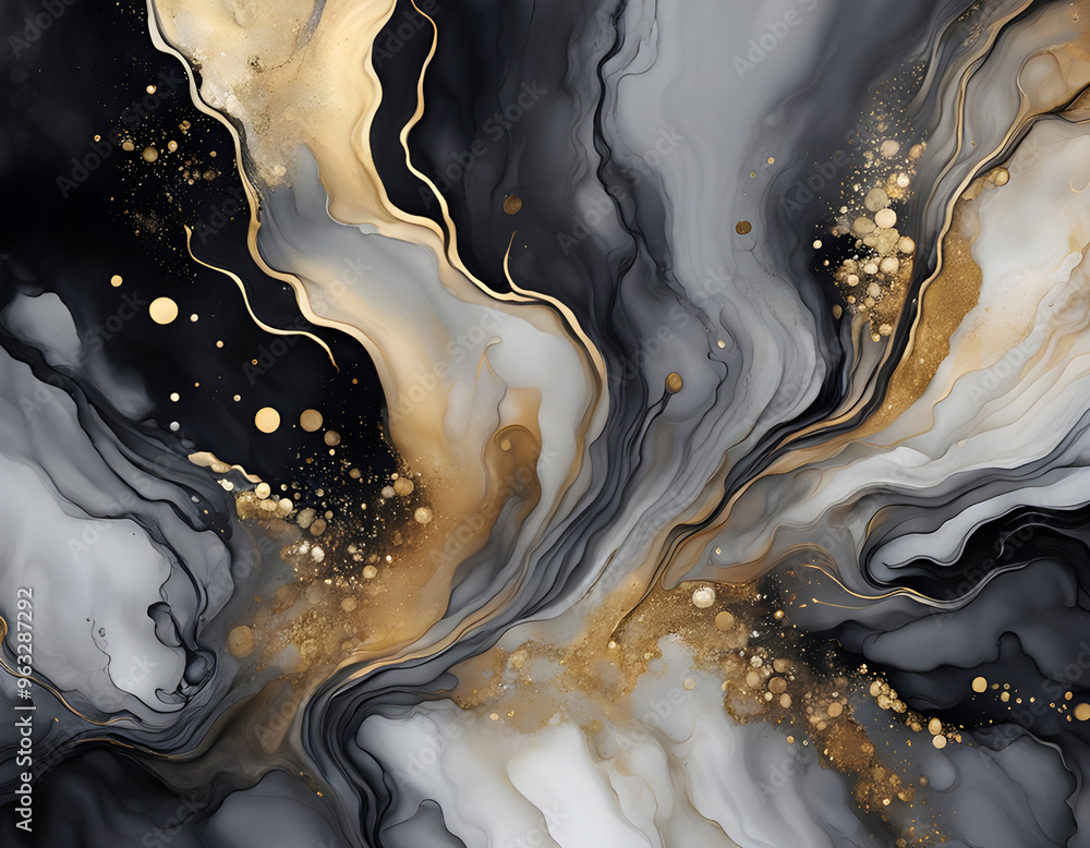 Luxury abstract fluid art painting in alcohol ink technique, mixture of gray, black gold paints background Luxury abstract fluid art painting in alcohol ink technique, mixture of gray, black gold paints background