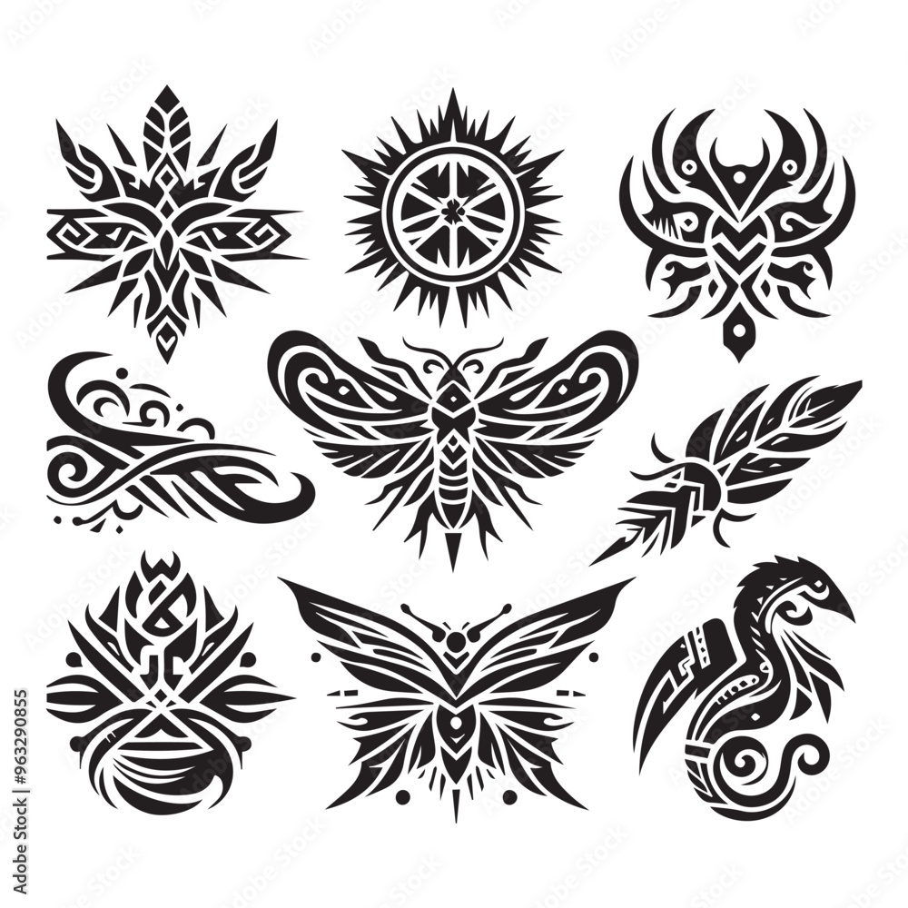 Fototapeta premium Tribal butterfly tattoo in a white background