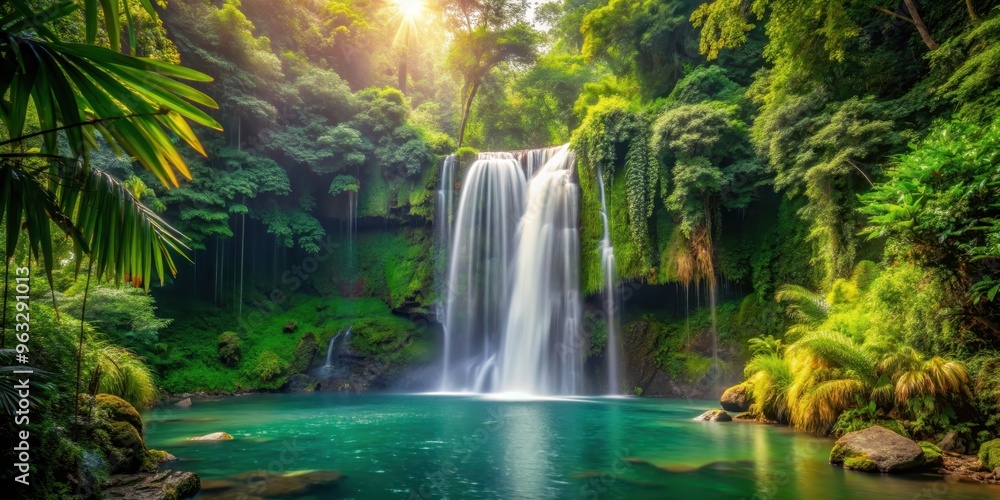 A breathtaking waterfall in the lush jungle setting, Waterfall, Jungle, Nature, Scenic, Tropical, Adventure, Rainforest A breathtaking waterfall in the lush jungle setting, Waterfall, Jungle, Nature, Scenic, Tropical, Adventure, Rainforest