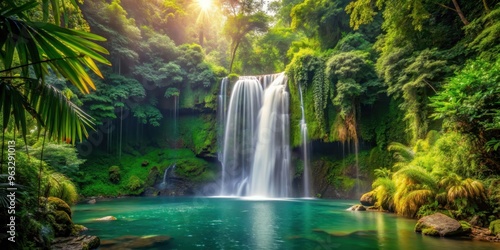 A breathtaking waterfall in the lush jungle setting, Waterfall, Jungle, Nature, Scenic, Tropical, Adventure, Rainforest