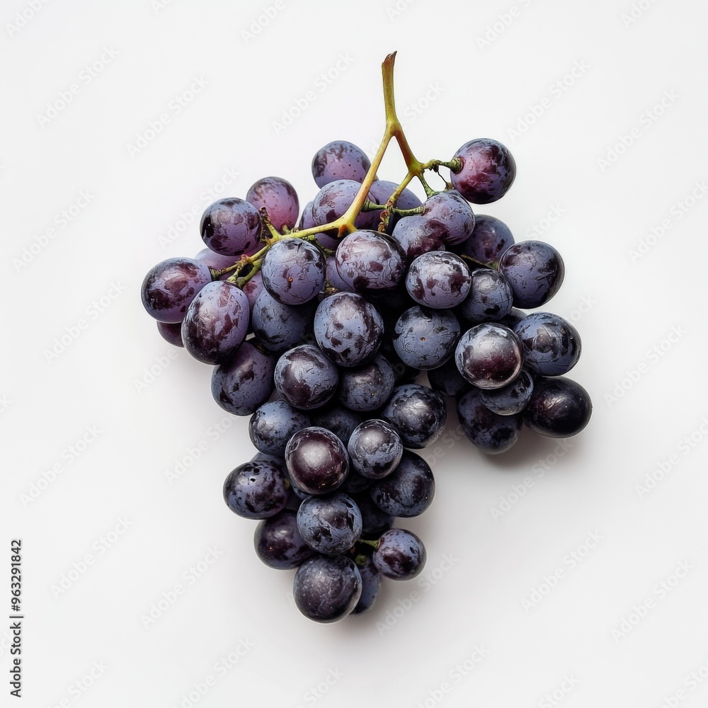 A bunch of dark purple grapes with a white background. A bunch of dark purple grapes with a white background.