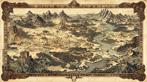 Vintage Hand Drawn Fantasy Kingdom Map