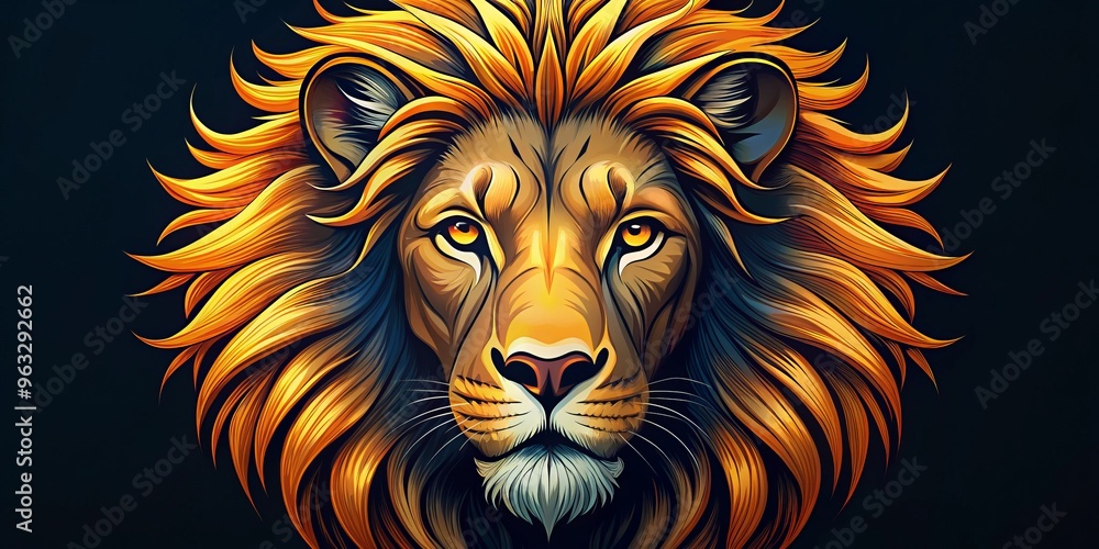 vector graphic of a majestic lion's head with a bold and dramatic lighting effect emphasizing its regal features vector graphic of a majestic lion's head with a bold and dramatic lighting effect emphasizing its regal features