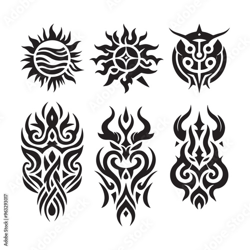 Tattoos tribal designs bundle collection in a white background