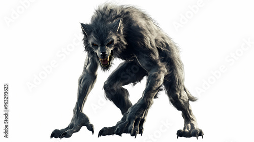 Scary werewolf isolated on a white or transparent background as png, halloween, generative ai. Werewolf. Illustration