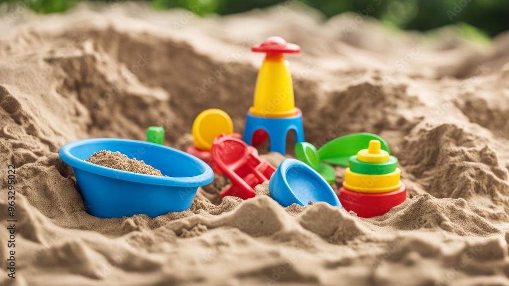 children's toys on the background of sand children's toys on the background of sand
