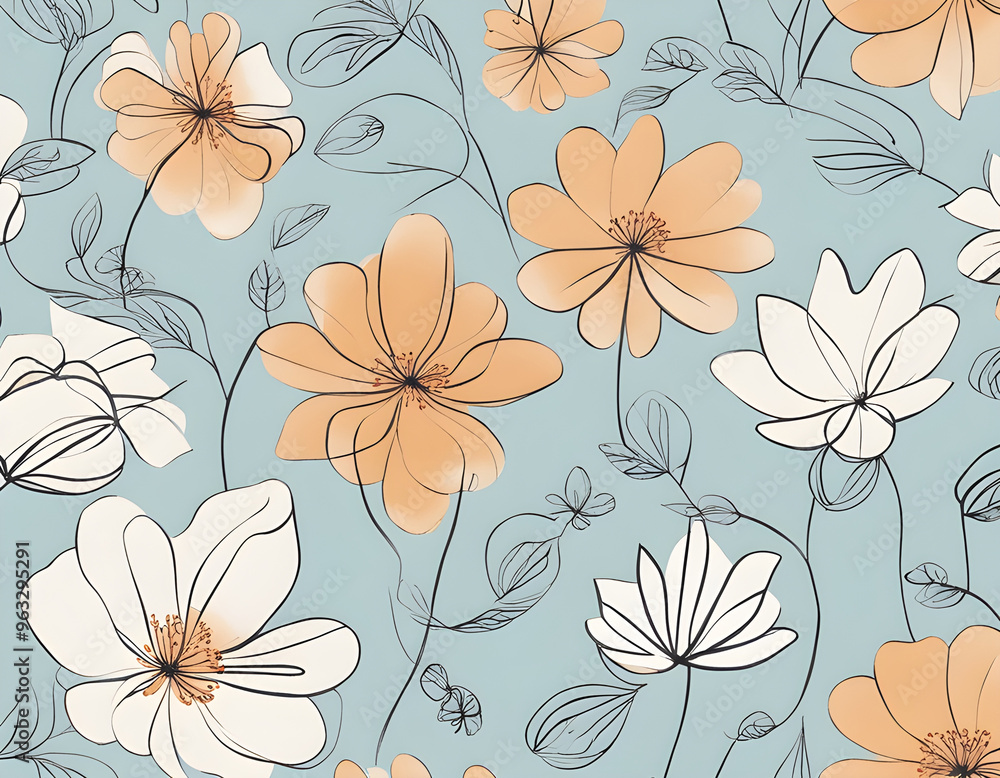One line Art Flowers Design Seamless Background One line Art Flowers Design Seamless Background