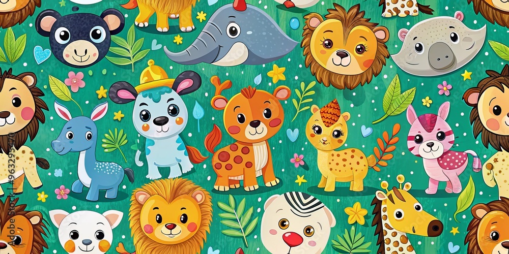 Fototapeta premium Vibrant cartoon animal designs on soft, supple skin