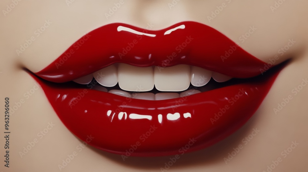 Obraz premium Close-up of glossy red lips with