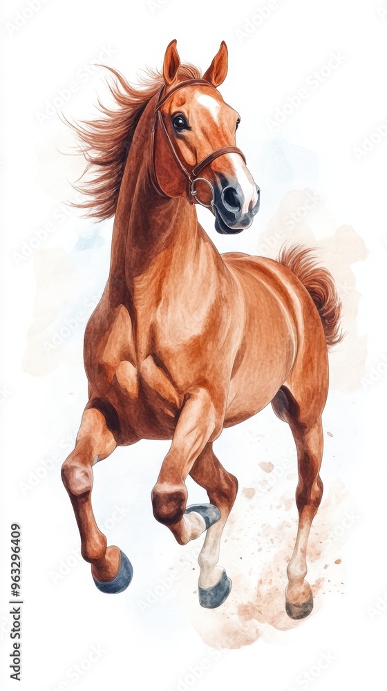 A vibrant illustration of a galloping horse, showcasing its strength and beauty in a dynamic motion with a splash of color. A vibrant illustration of a galloping horse, showcasing its strength and beauty in a dynamic motion with a splash of color.