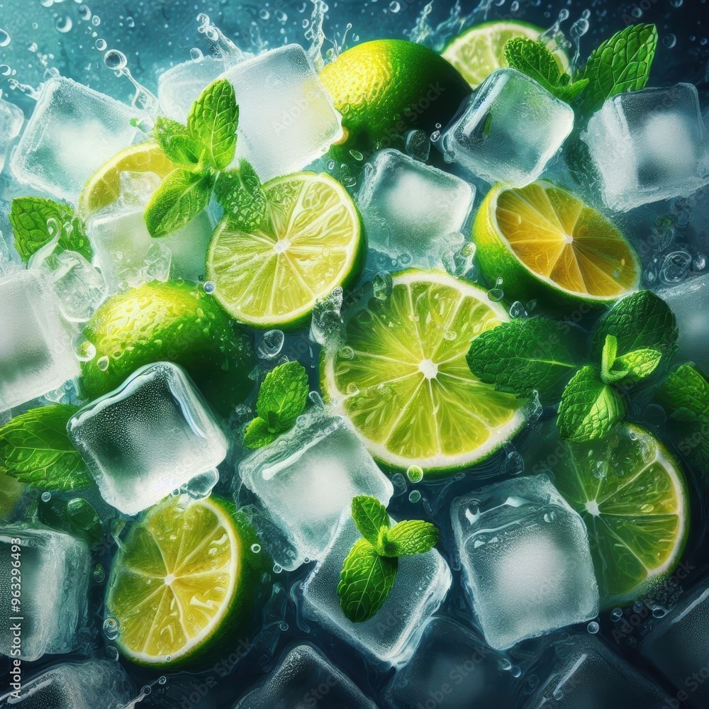 Refreshing Water Splash with Lemon Slices, Mint Leaves, and Ice Cubes on White Background - Fresh, Cool, Summer Beverage Concept Refreshing Water Splash with Lemon Slices, Mint Leaves, and Ice Cubes on White Background - Fresh, Cool, Summer Beverage Concept