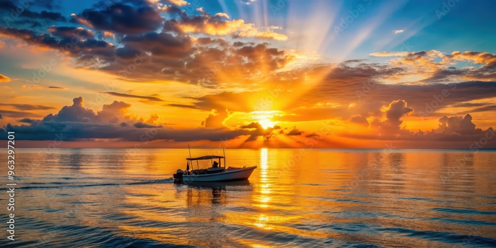 Beautiful sunrise over the ocean with a boat , sunrise, ocean, sea, boat, horizon, morning, tranquility, reflection, peaceful Beautiful sunrise over the ocean with a boat , sunrise, ocean, sea, boat, horizon, morning, tranquility, reflection, peaceful