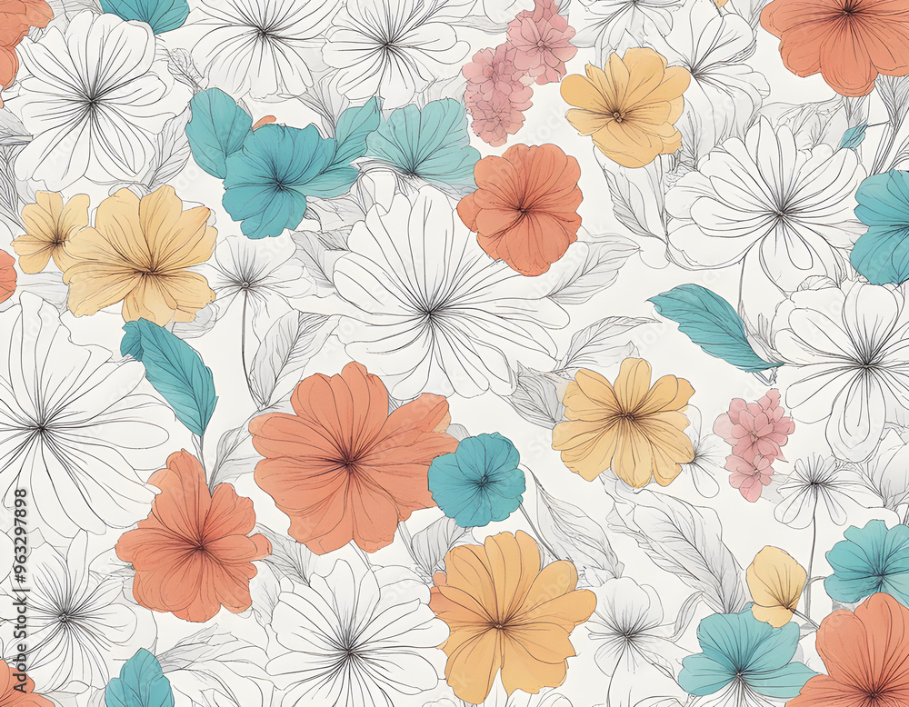 One line Art Flowers Design Seamless Background One line Art Flowers Design Seamless Background