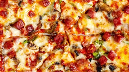 Pizza close up texture background realistic 3d render animation sequence zoom rotation