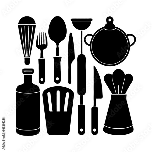 Set of restaurant necessary tools silhouette vector illustration design