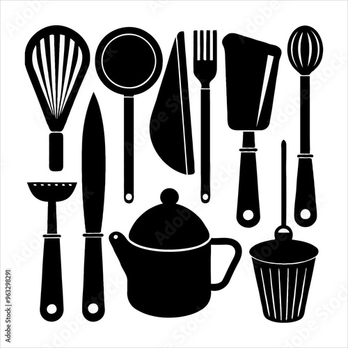 Set of restaurant necessary tools silhouette vector illustration design