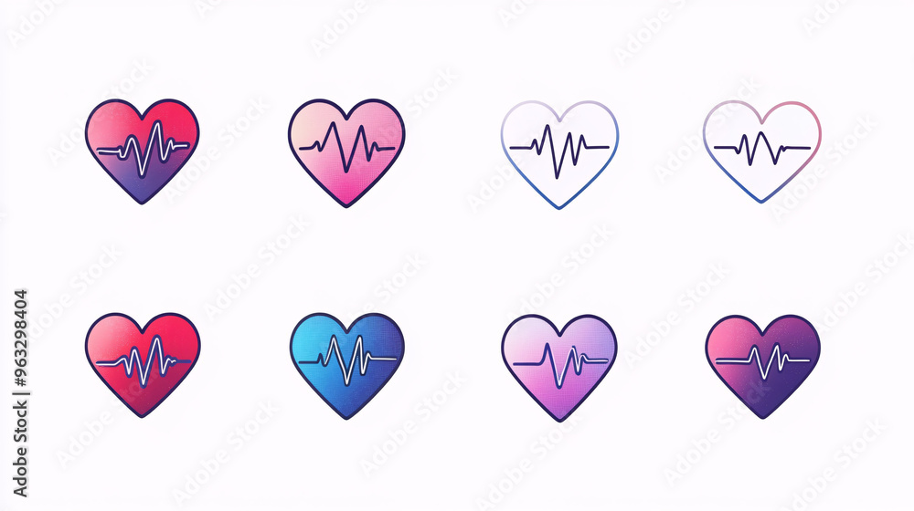 Colorful Heartbeat Icons Set Colorful Heartbeat Icons Set