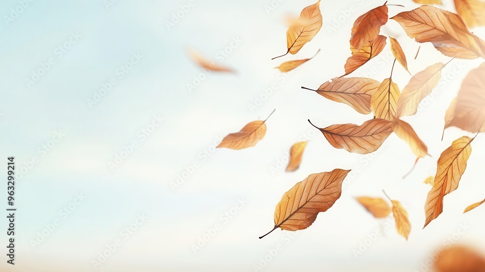 Fallen leaves, blowing in the wind, 3D illustration, copy space for text, Fallen leaves, blowing in the wind, 3D illustration, copy space for text,