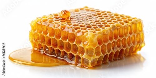 Fresh honeycomb with honey drop isolated on background , honey, comb, sweet, natural, golden, sticky, organic, isolated