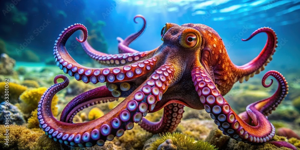 A detailed photo of a vibrant and curious octopus in its natural habitat, ocean creature A detailed photo of a vibrant and curious octopus in its natural habitat, ocean creature