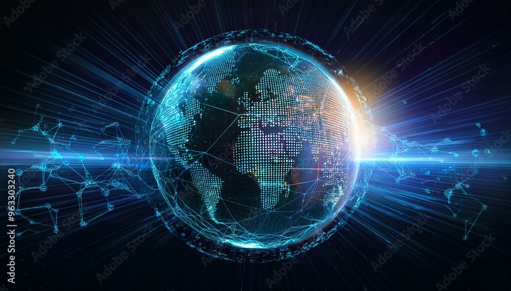 Obraz premium digital hologram globe with glowing data streams