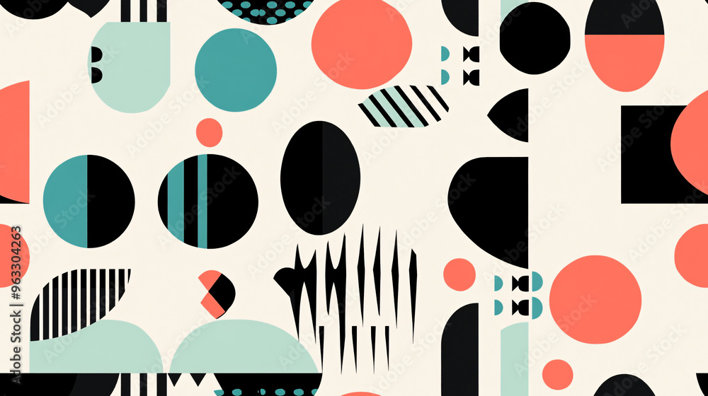Abstract Geometric Pattern with Black, Teal, and Coral Colors Abstract Geometric Pattern with Black, Teal, and Coral Colors