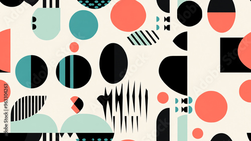 Wallpaper Mural Abstract Geometric Pattern with Black, Teal, and Coral Colors Torontodigital.ca