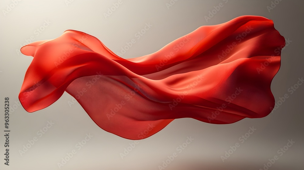 A Delicate Ribbon of Red Fabric Floating in Ethereal Motion A Delicate Ribbon of Red Fabric Floating in Ethereal Motion