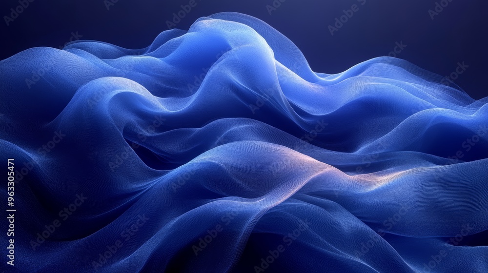 Obraz premium Blue wavy fabric forming an abstract background with soft lighting