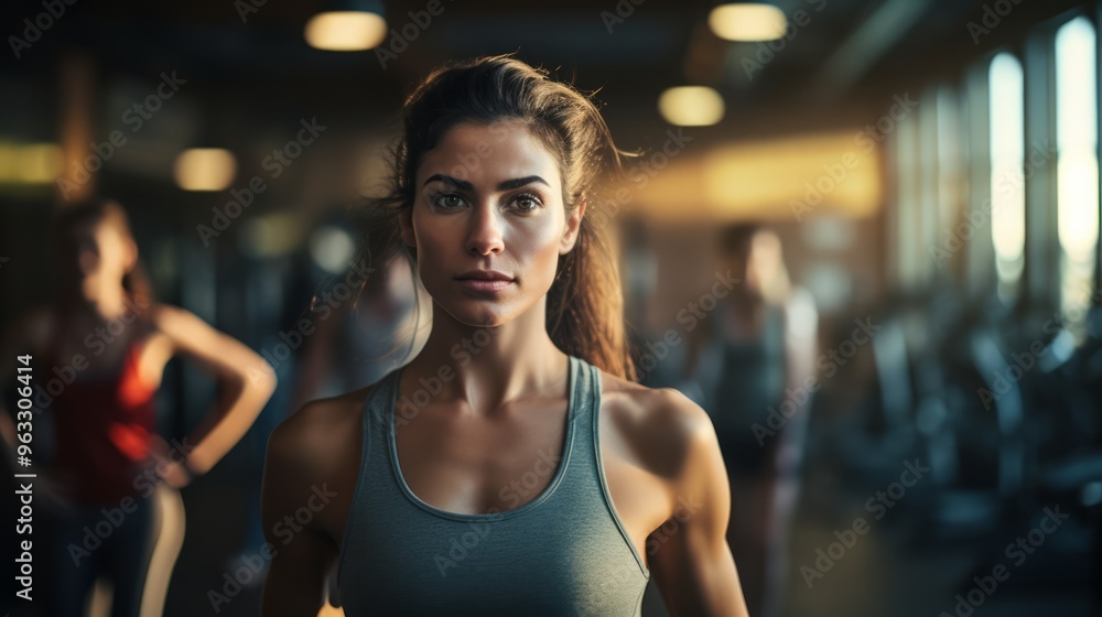 Close up image of attractive fit woman in gym. Neural network ai generated art Close up image of attractive fit woman in gym. Neural network ai generated art