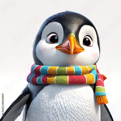 3d penguin with colorful scarf photo