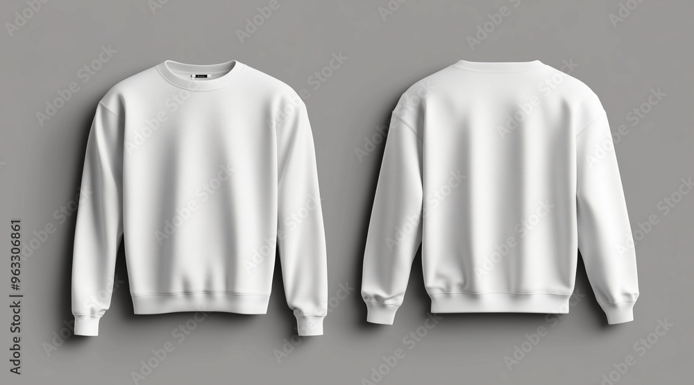 Blank sweatshirt color white template front and back view on white background. crew neck mock up isolated on white background. Created using Generative AI Technology Blank sweatshirt color white template front and back view on white background. crew neck mock up isolated on white background. Created using Generative AI Technology
