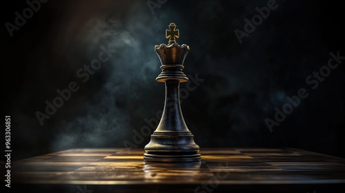 King chess piece on a chessboard isolated on a dark background 